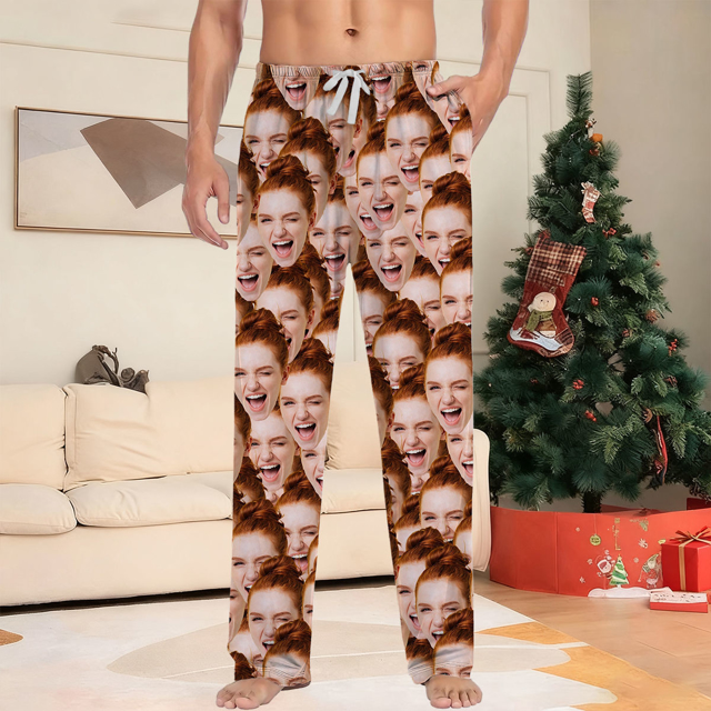 Picture of Custom Pajama Pants - Family Custom Christmas Pajama Pants with Face - Pajama Bottoms - Christmas Gift for Friends