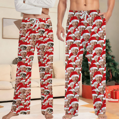 Picture of Custom Christmas Pajama Pants with Santa's Hat & Face - Pajama Bottoms - Christmas Gift for Family & Friends