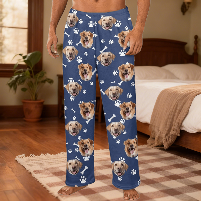 Picture of Custom Flannel Pajama Pants | Personalized Flannel Paw Bone Pajama Pants | Unisex Custom Pajama Pants for Christmas