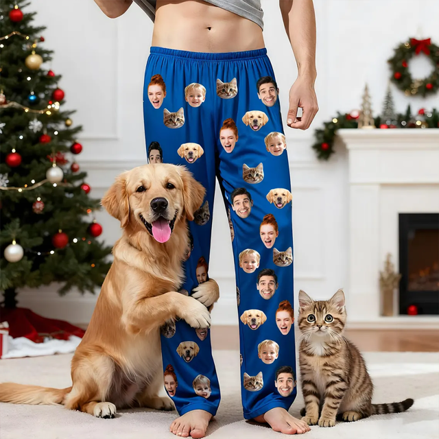 Picture of Custom Photo Pajama Pants | Personalized Pajama Bottoms | Multi-head Pajama Pants as Christmas Gift