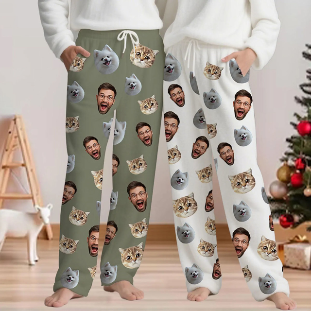 Picture of Custom Flannel Pajama Pants | Personalized Face Pajama Bottom Gift | Heartwarming Christmas Gift