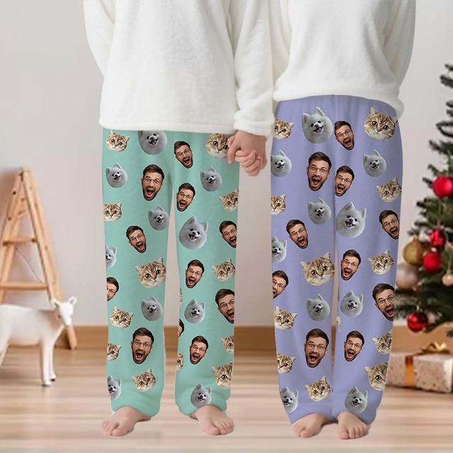 Picture of Custom Flannel Pajama Pants | Personalized Face Pajama Bottom Gift | Heartwarming Christmas Gift
