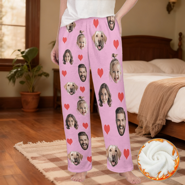 Picture of Custom Flannel Pajama Pants | Personalized Flannel Heart-Print Pajama Pants | Unisex Custom Pajama Pants