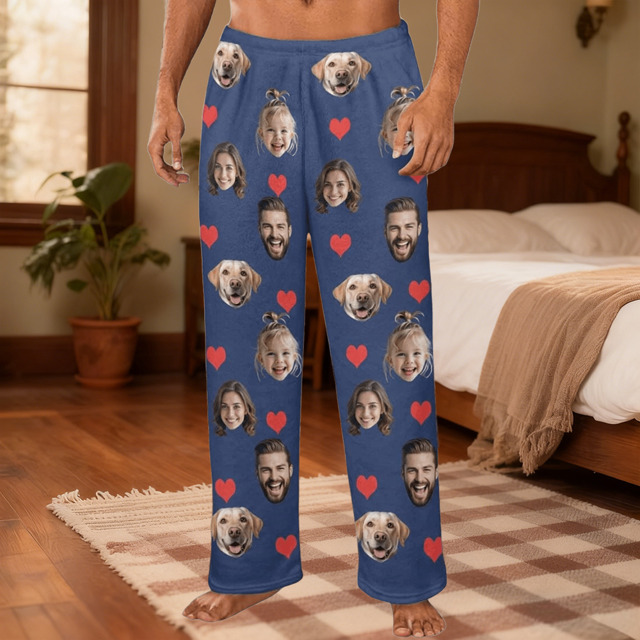 Picture of Custom Flannel Pajama Pants | Personalized Flannel Heart-Print Pajama Pants | Unisex Custom Pajama Pants