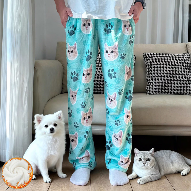 Picture of Custom Flannel Pajama Pants | Personalized Pajama Bottom with Pet Face | Winter Pajama Bottom
