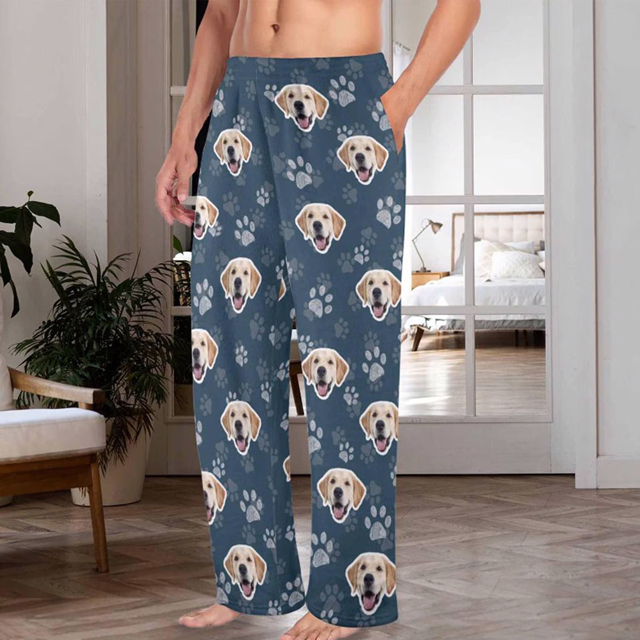 Picture of Custom Flannel Pajama Pants | Personalized Pajama Bottom with Pet Face | Winter Pajama Bottom