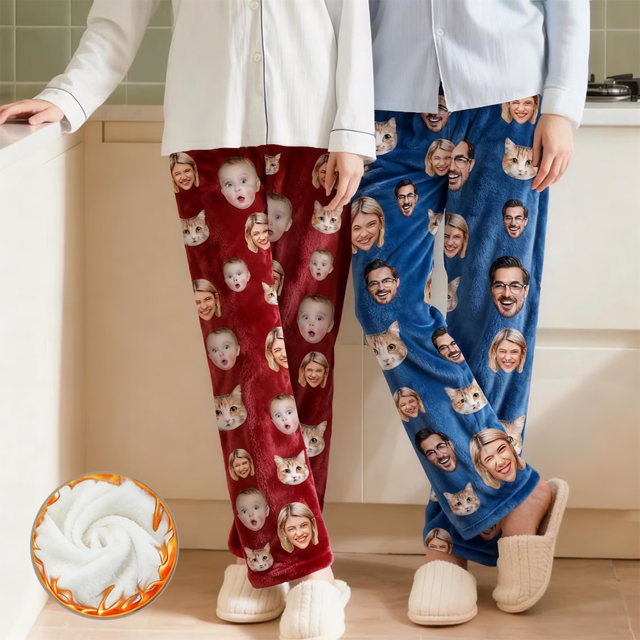 Picture of Custom Photo Flannel Pajama Pants - Personalized Dog or Cat Face Sleepwear Gift | Winter Gift