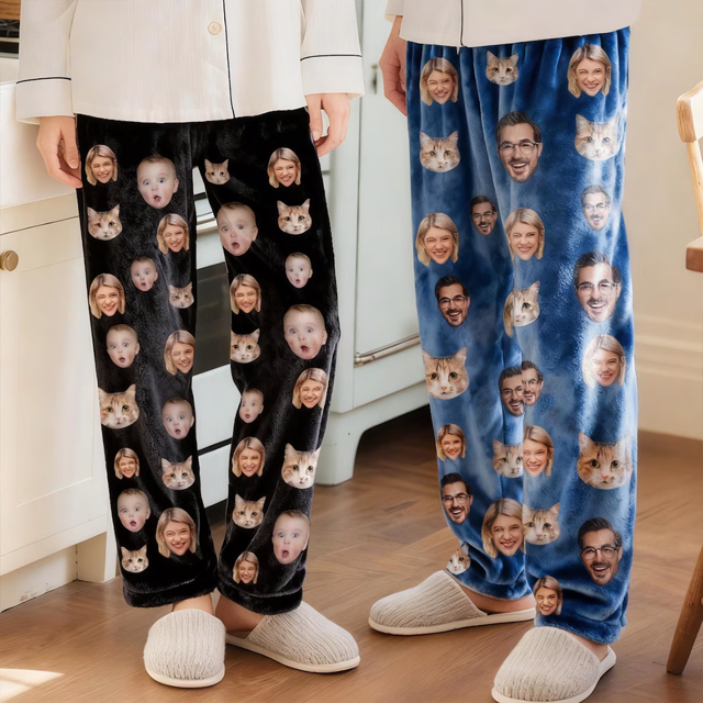Picture of Custom Photo Flannel Pajama Pants - Personalized Dog or Cat Face Sleepwear Gift | Winter Gift