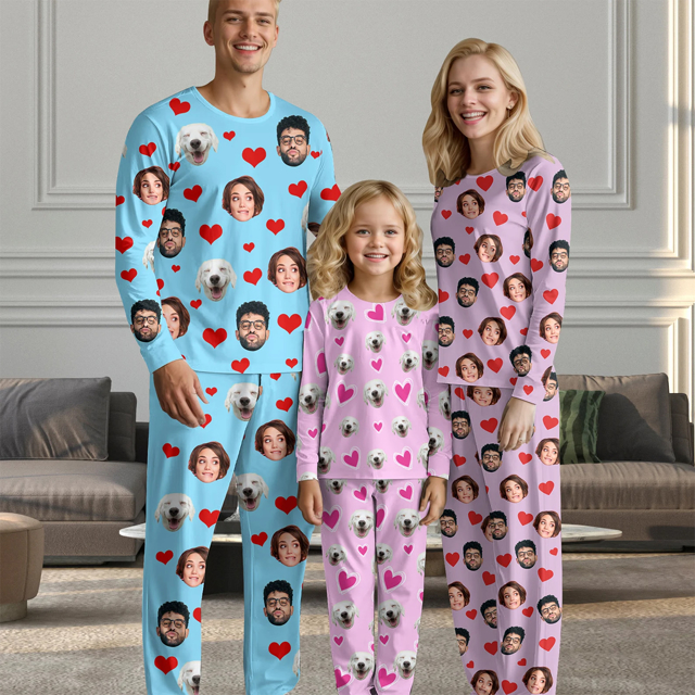 Picture of Custom Pajama Sets | Personalized Long Sleeves Pajama with Faces and Name | Custom Pajama