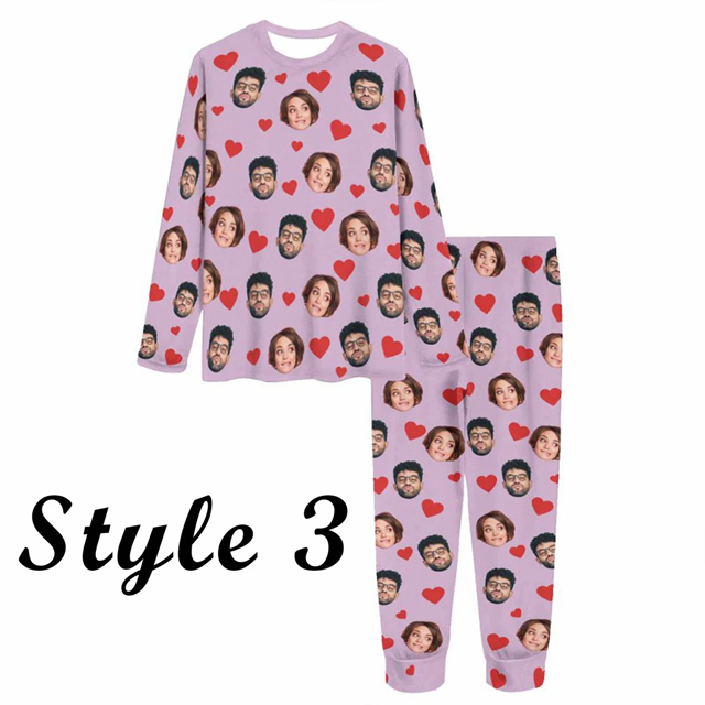 Picture of Custom Pajama Sets | Personalized Long Sleeves Pajama with Faces and Name | Custom Pajama