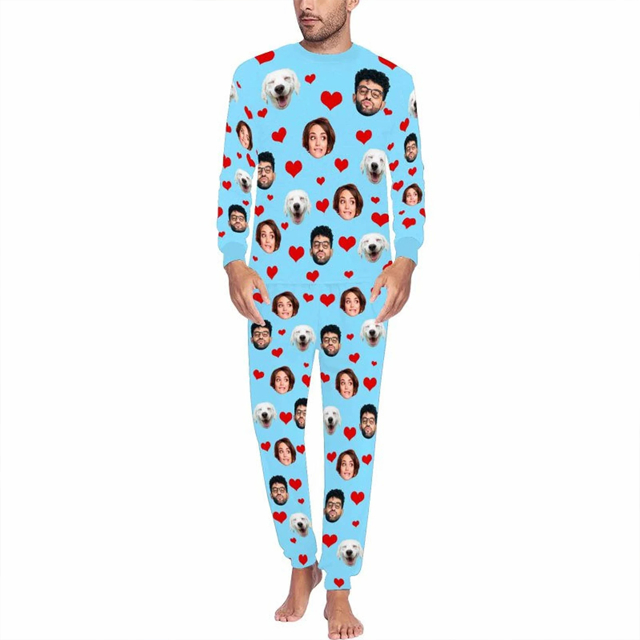 Picture of Custom Pajama Sets | Personalized Long Sleeves Pajama with Faces and Name | Custom Pajama
