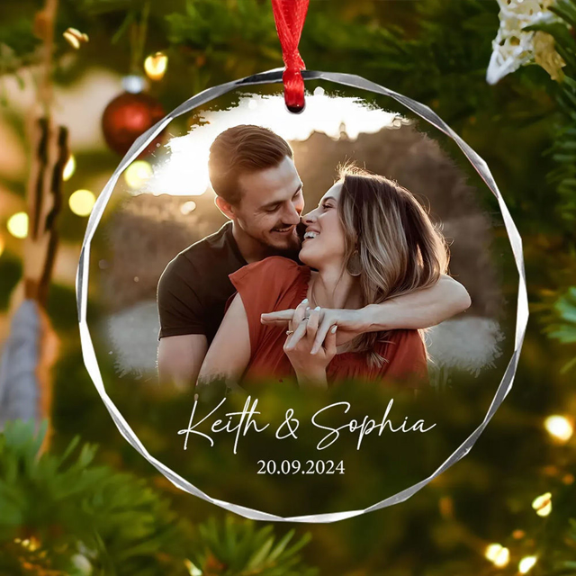 Picture of Couple Christmas Tree Crystal Ornaments with Photo | Custom Christmas Tree Ornament | Christmas Home Decors