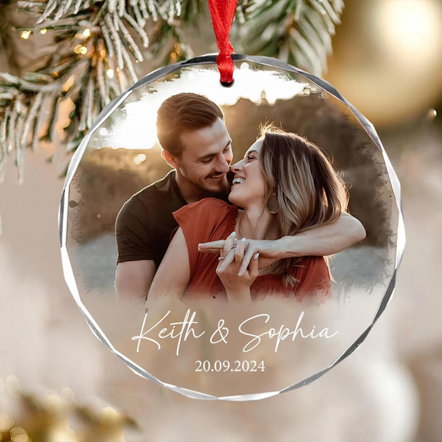 Picture of Couple Christmas Tree Crystal Ornaments with Photo | Custom Christmas Tree Ornament | Christmas Home Decors