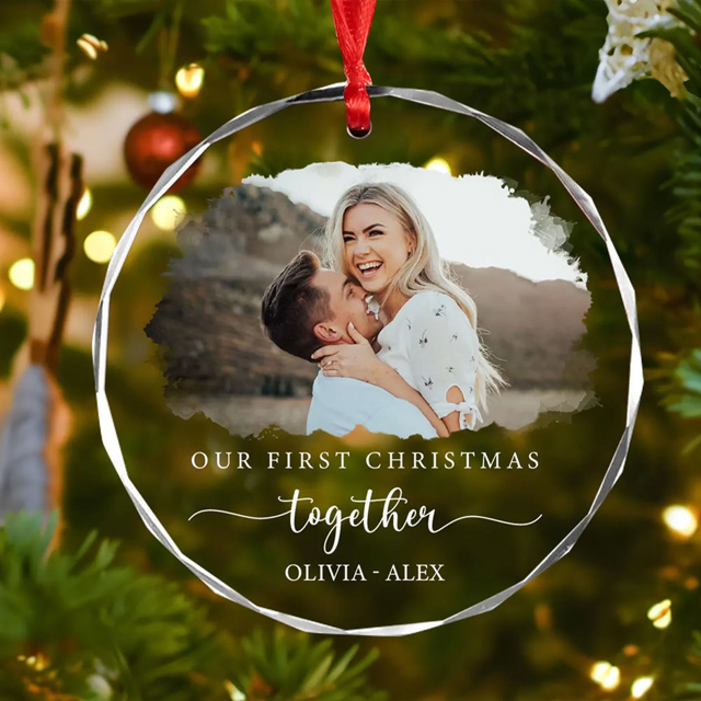 Picture of Couple Christmas Tree Crystal Ornaments with Photo | Custom Christmas Tree Ornament | Christmas Home Decors