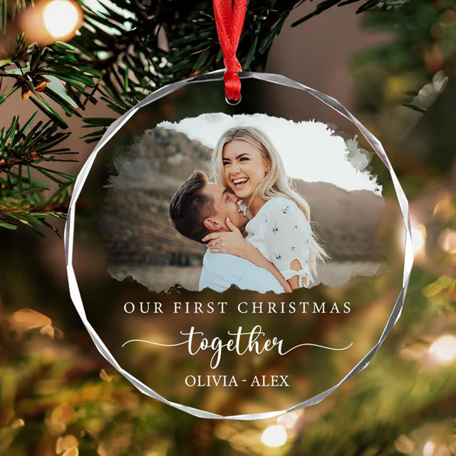 Picture of Couple Christmas Tree Crystal Ornaments with Photo | Custom Christmas Tree Ornament | Christmas Home Decors