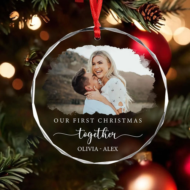 Picture of Couple Christmas Tree Crystal Ornaments with Photo | Custom Christmas Tree Ornament | Christmas Home Decors