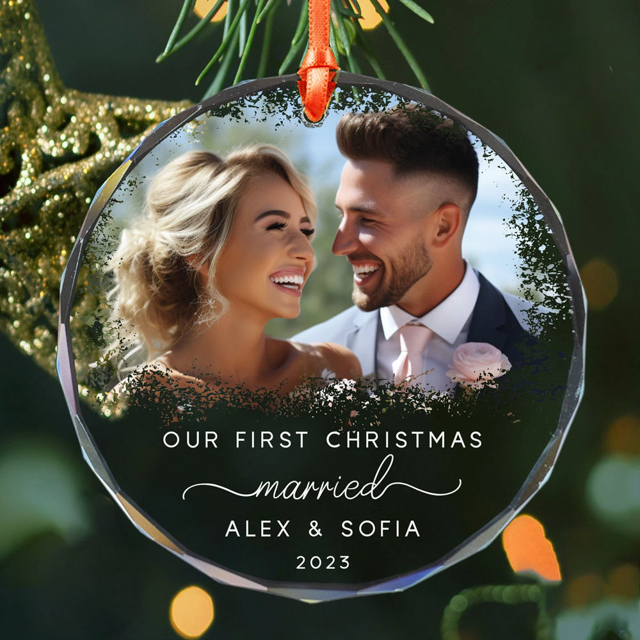 Picture of Couple Christmas Tree Crystal Ornaments with Photo | Custom Christmas Tree Ornament | Christmas Home Decors