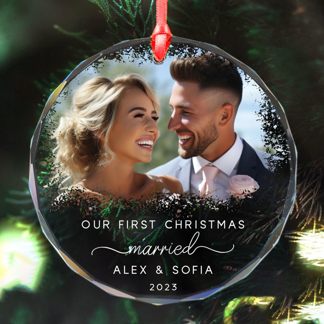Picture of Couple Christmas Tree Crystal Ornaments with Photo | Custom Christmas Tree Ornament | Christmas Home Decors