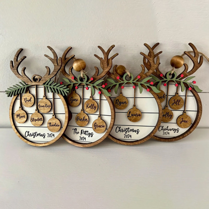 Picture of Personalized Wooden Christmas Ornaments | Family Christmas Ornament with Names | Circle Shaped Christmas Ornaments