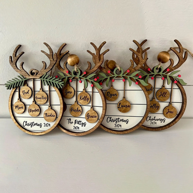 Picture of Personalized Wooden Christmas Ornaments | Family Christmas Ornament with Names | Circle Shaped Christmas Ornaments