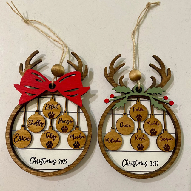 Picture of Personalized Wooden Christmas Ornaments | Family Christmas Ornament with Names | Circle Shaped Christmas Ornaments