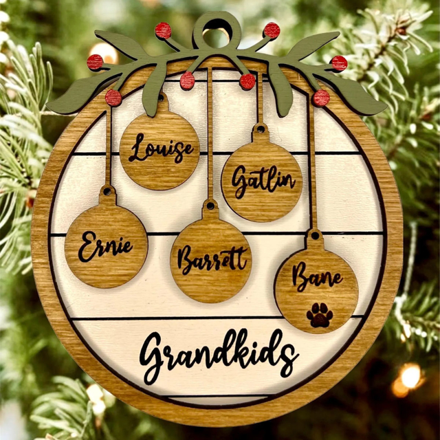 Picture of Personalized Wooden Christmas Ornaments | Family Christmas Ornament with Names | Circle Shaped Christmas Ornaments