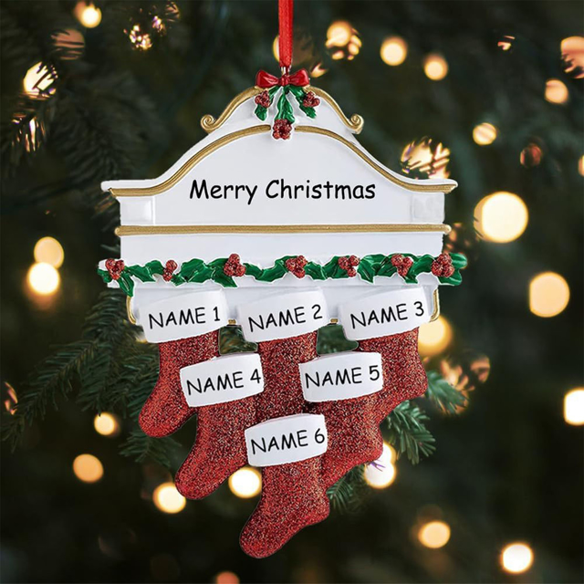 Picture of Custom Resin Christmas Ornament with Names | Family Christmas Stocking Ornaments | Christmas Decorations