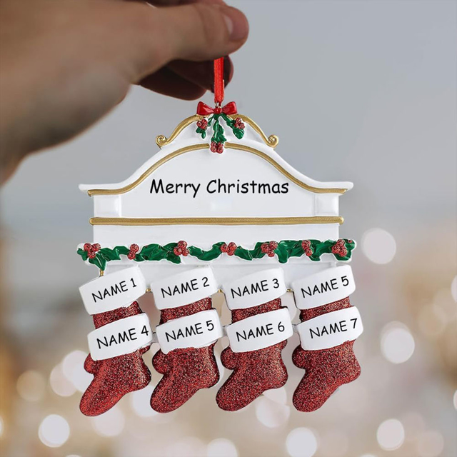 Picture of Custom Resin Christmas Ornament with Names | Family Christmas Stocking Ornaments | Christmas Decorations
