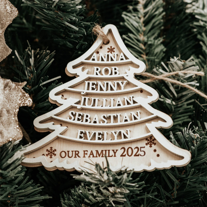 Picture of Personalized Tree Shaped Christmas Ornament | Family Christmas Ornament with Names | Wood Christmas Tree Decorations | Set of 3 Identical Signs