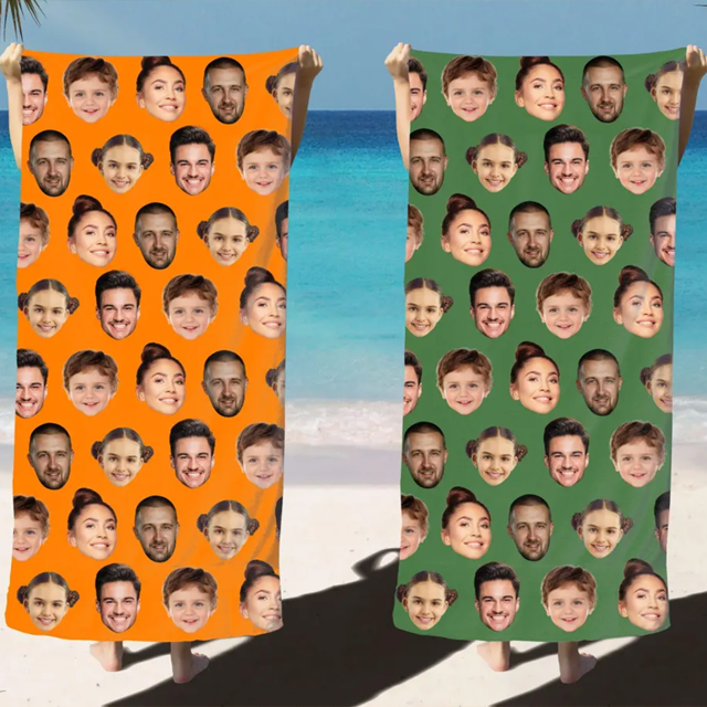 Picture of Personalized Bath Towels - Personalized Face Print Beach Towel - Customized Fun Gift with Family Photos